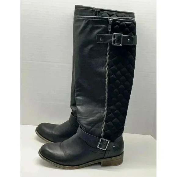 Justfab Women's Size 7 Black Faux Leather Corinthia Quilted Riding Boots Zip Up - Picture 3 of 8